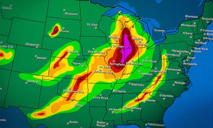 Severe weather map forecast over part of United States.